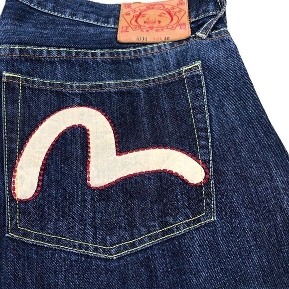 RARE Evisu Embroidered Jeans Size 40 BIG LOGO Blue - Picture 11 of 13